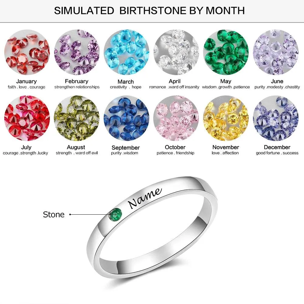 Personalized Sterling Silver Ring - One Custom Name - One Custom Birthstone - Customized Gifts