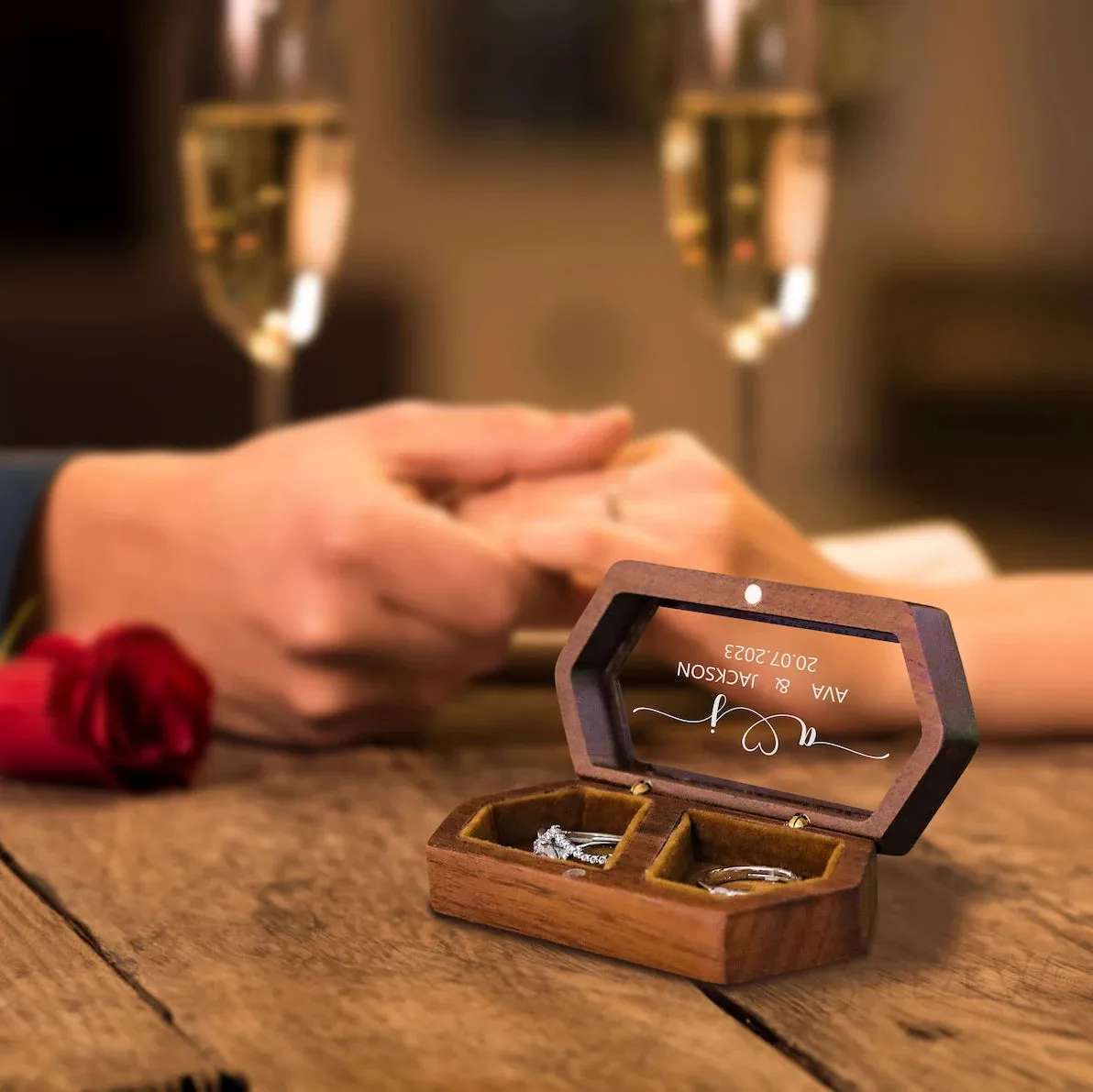 Personalized Walnut Wooden Ring Box - Custom Engraved Engagement