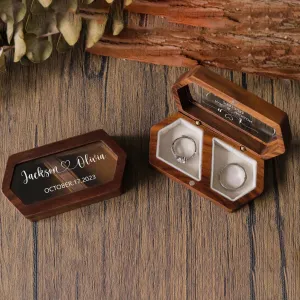 Personalized Walnut Wooden Ring Box - Custom Engraved Engagement