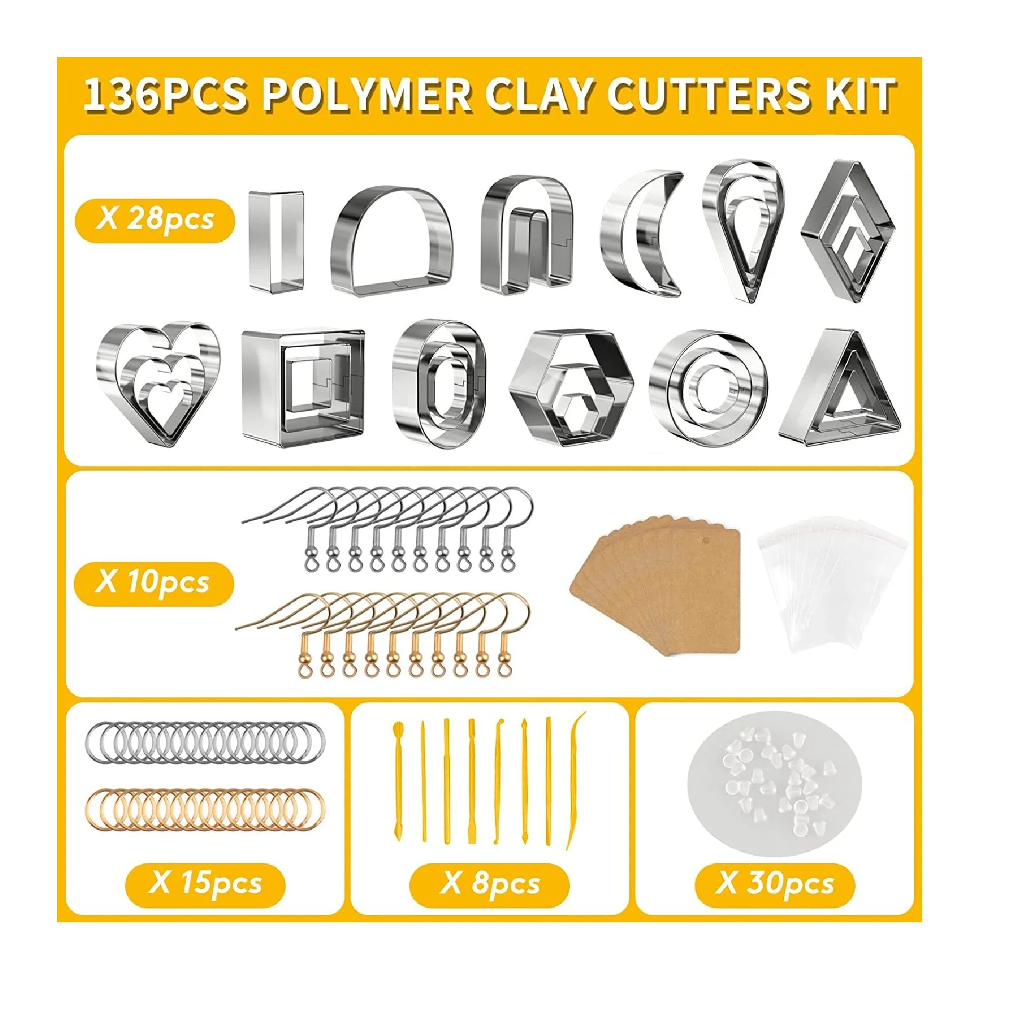 Polymer Clay Cutters Kit | 136 Pieces | 28 Shapes | Polymer Clay Molds | Clay Cutters For Stainless Steel Earrings