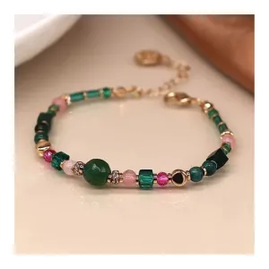 POM Green And Pink Mix Beaded Crystal Bracelet