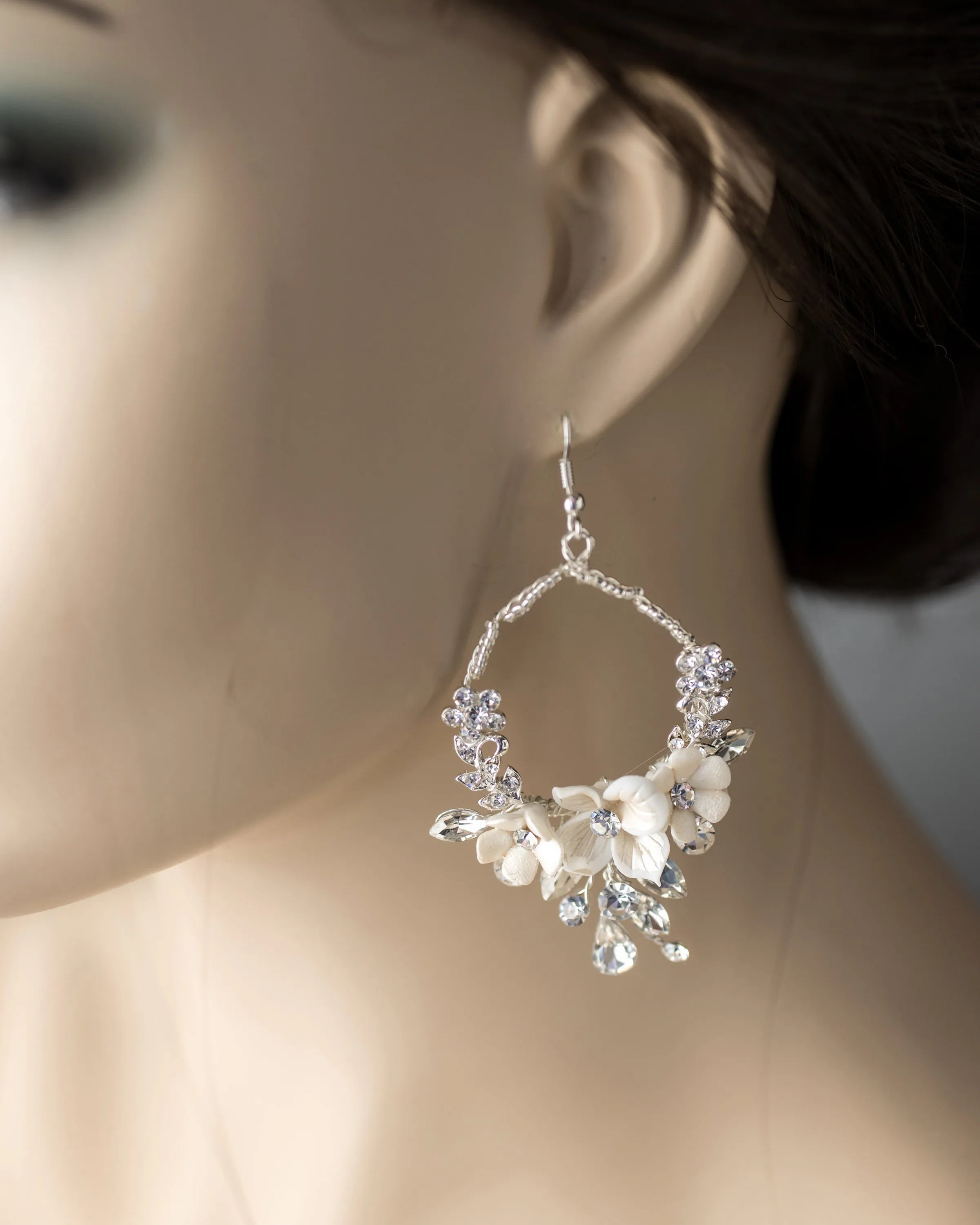 Porcelain Flower Hoop Earrings