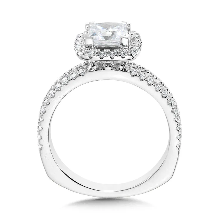 Princess-Cut Split Shank Diamond Halo Engagement Ring