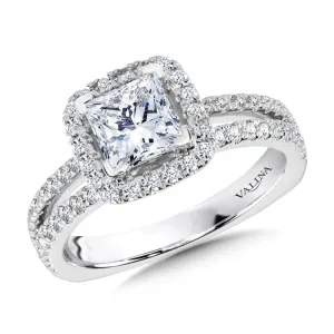 Princess-Cut Split Shank Diamond Halo Engagement Ring