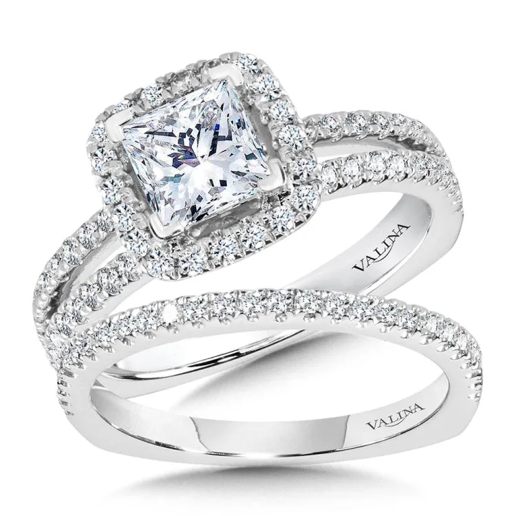 Princess-Cut Split Shank Diamond Halo Engagement Ring