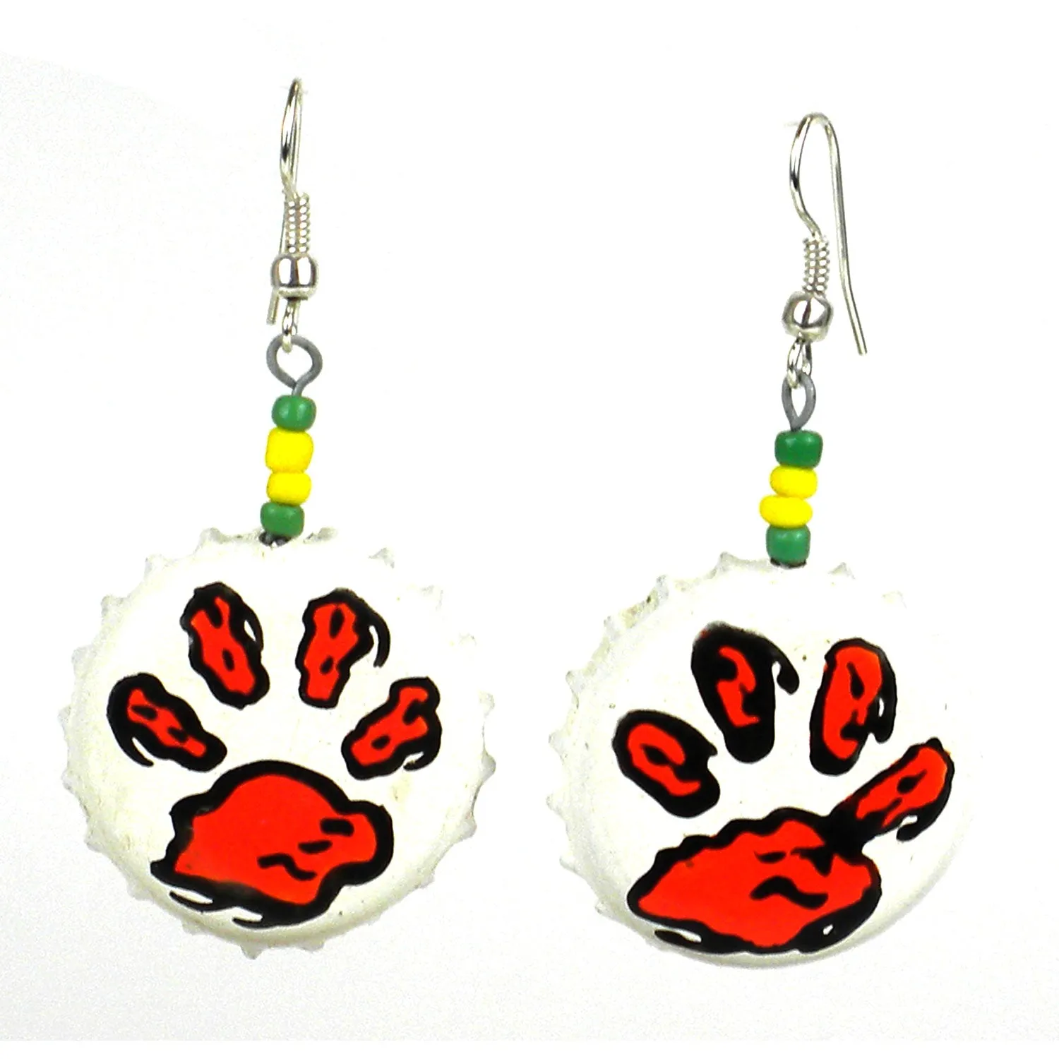 Recycled Bottlecap Tiger Paw Earrings Creative Alternatives