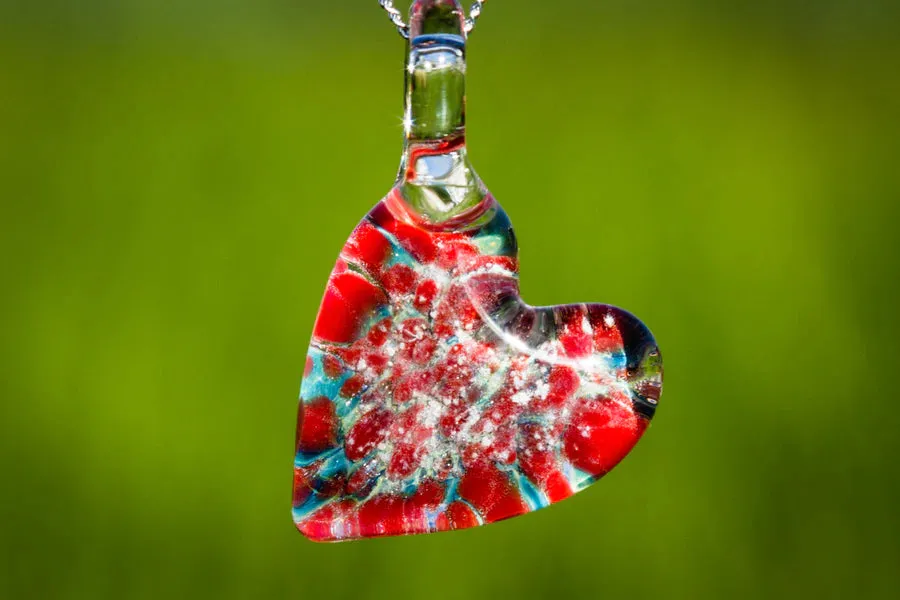 Red & Blue Marigold Pendant with Cremation Ash