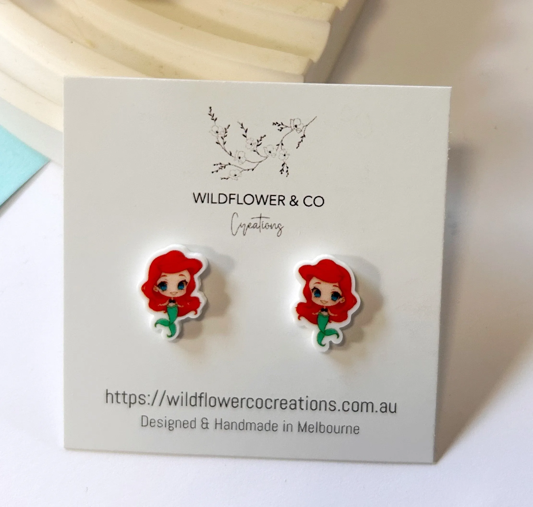 Red Haired Mermaid Studs