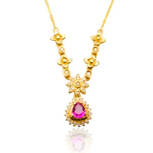 Red Ruby Necklace & Diamonds In 18K Yellow Gold