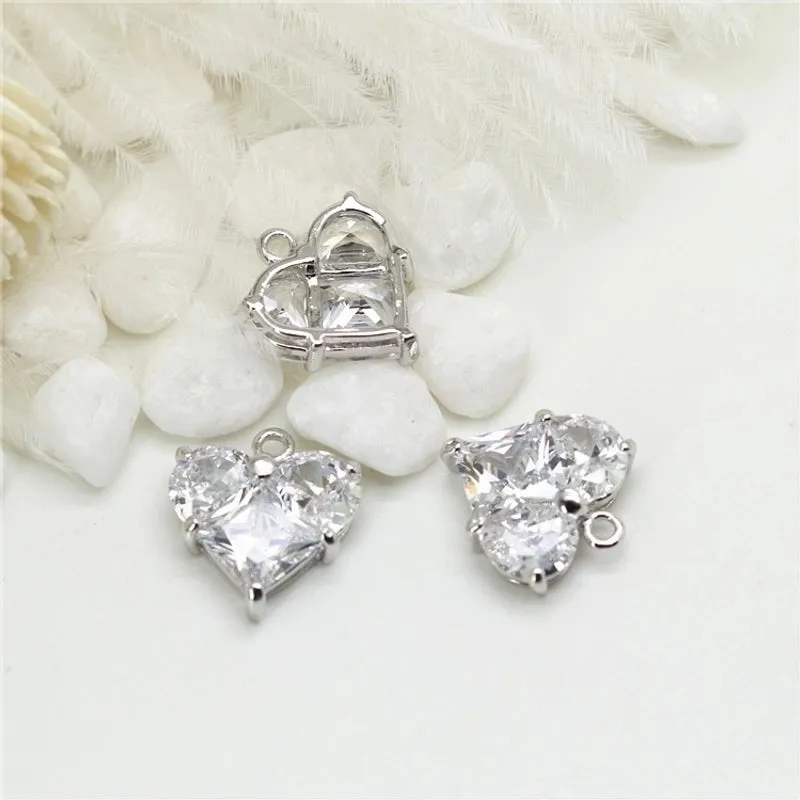 Romantic Heart Shape Copper Plating Inlay Zircon Charms Jewelry Accessories