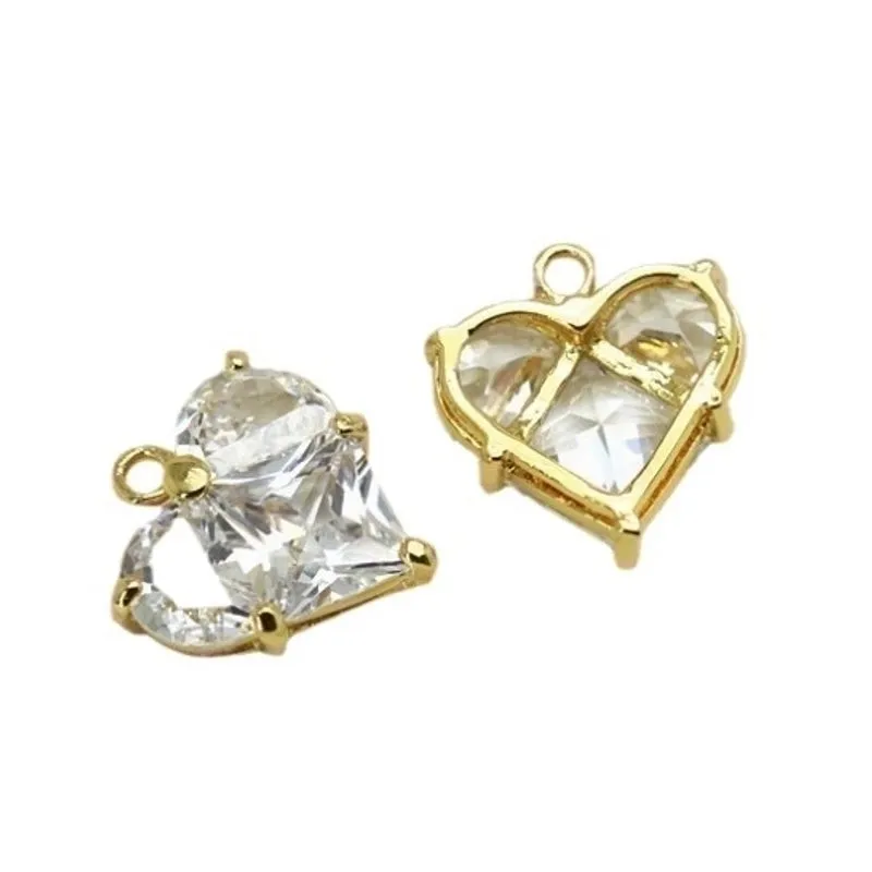 Romantic Heart Shape Copper Plating Inlay Zircon Charms Jewelry Accessories