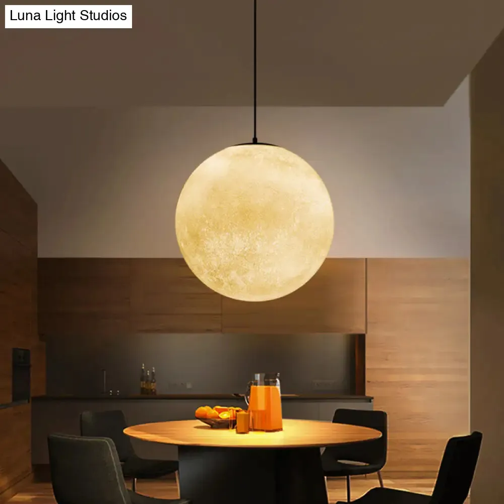 Romantic Modern 1-Light White Glass Moon Pendulum Ceiling Hang Lamp, 10"/12"/16" Wide