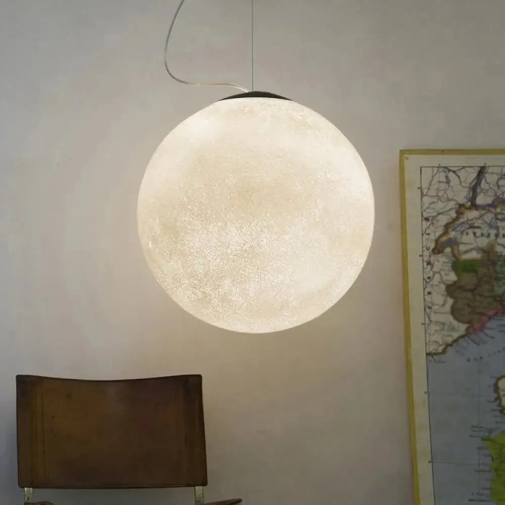 Romantic Modern 1-Light White Glass Moon Pendulum Ceiling Hang Lamp, 10"/12"/16" Wide