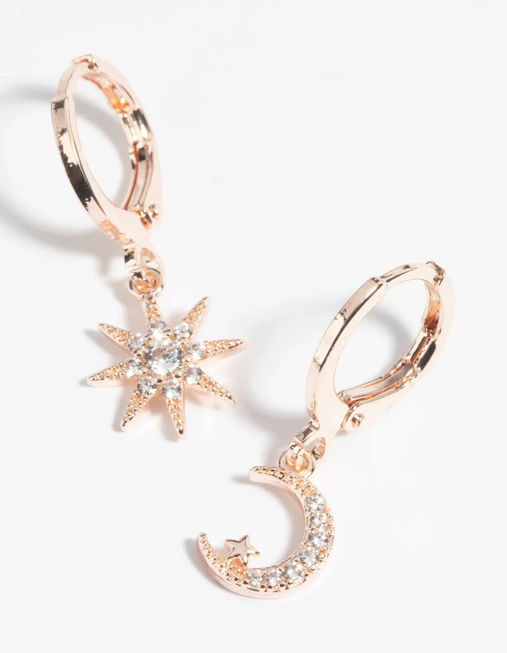 Rose Gold Diamante Celestial Huggie Hoop Earrings