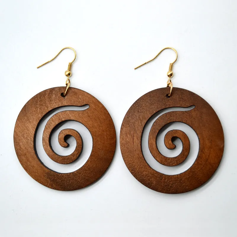 Round Face Slimming Earrings Creative Hollow Wood Earrings Earrings