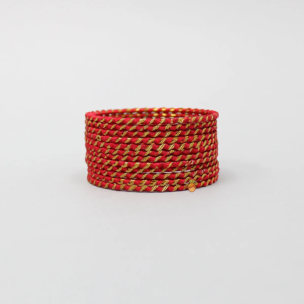 Silk Thread Detailing Red Iron Bangles - Set Of 12