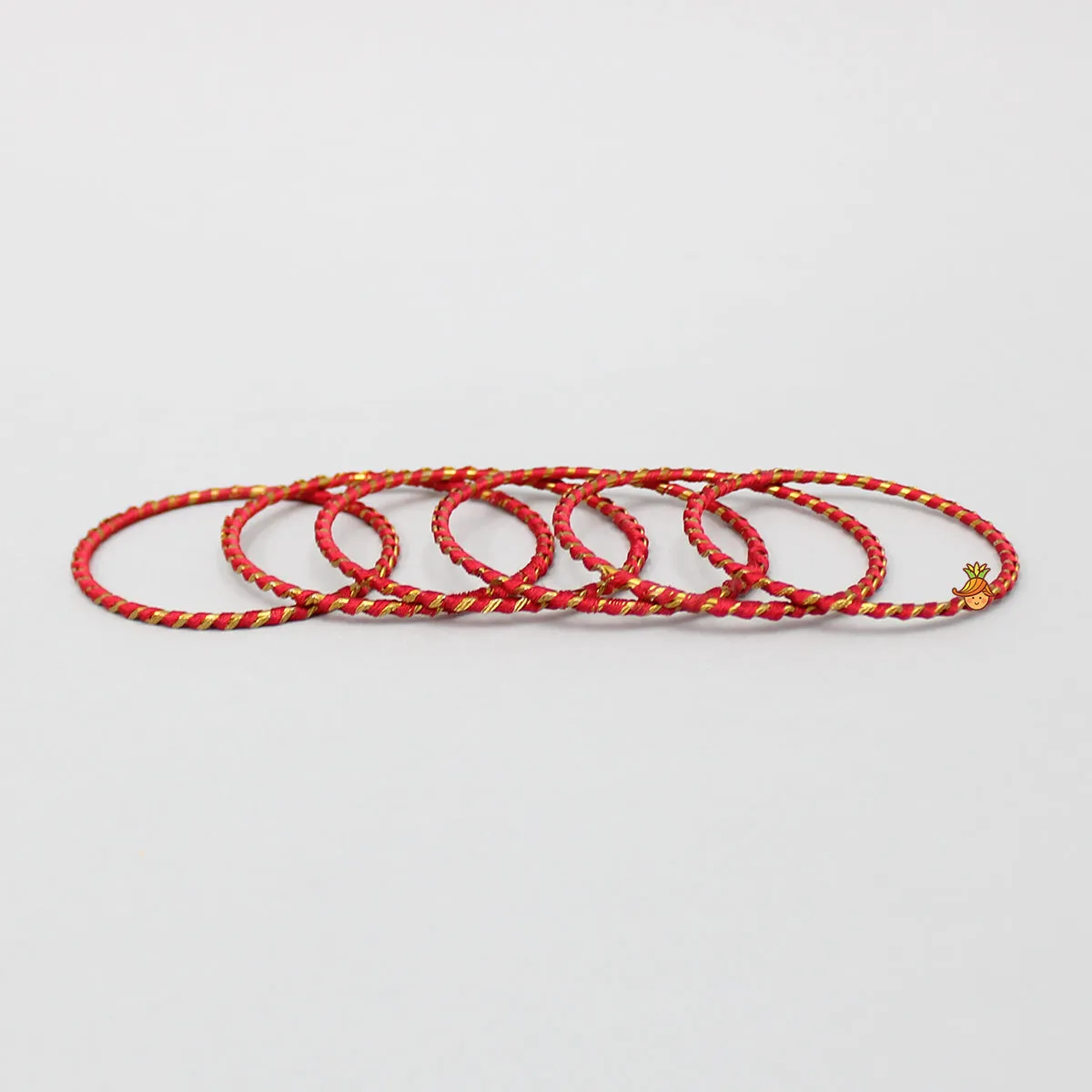 Silk Thread Detailing Red Iron Bangles - Set Of 12