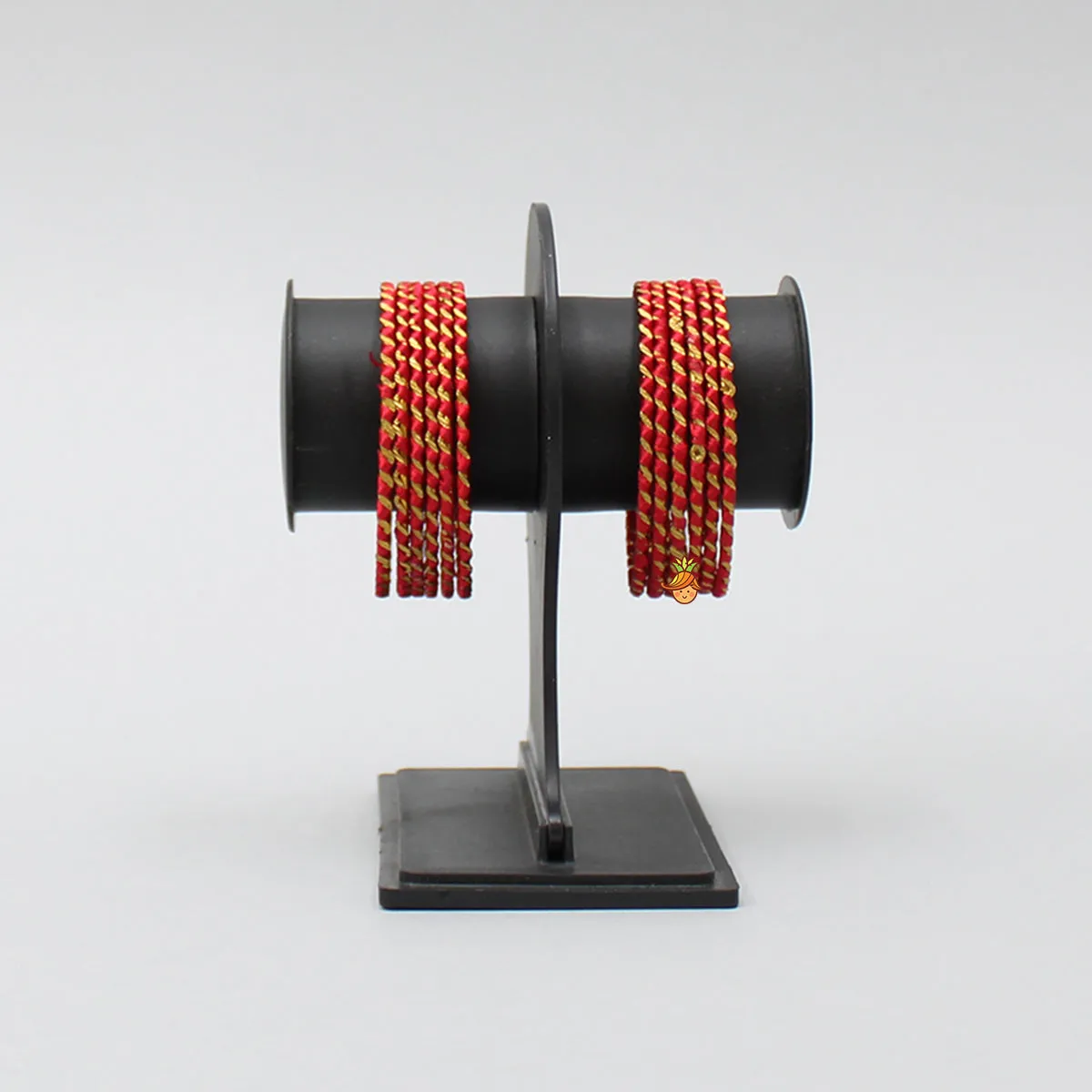 Silk Thread Detailing Red Iron Bangles - Set Of 12