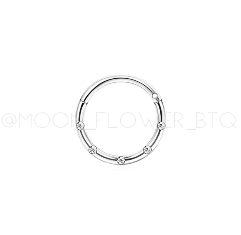 Silver CZ Clicker Style Hoop Septum Ring