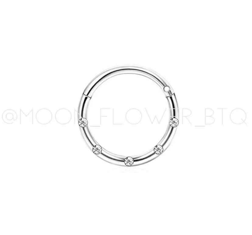 Silver CZ Clicker Style Hoop Septum Ring