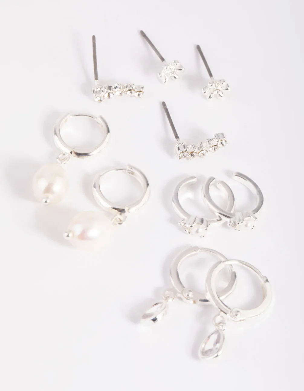 Silver Diamante & Freshwater Pearl Huggie Hoop Earrings