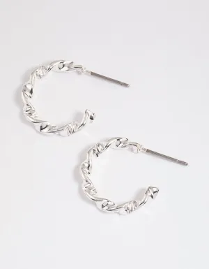 Silver Warped Text Huggie Earrings