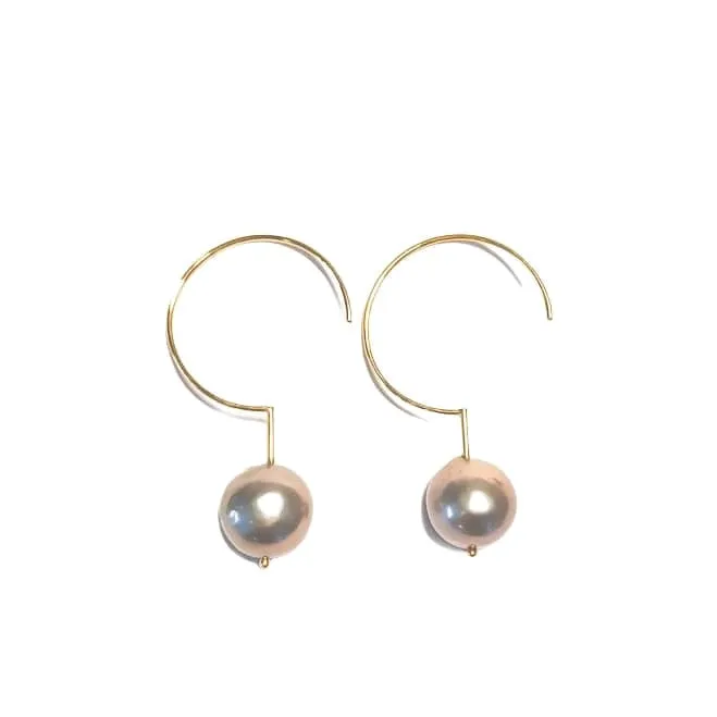 Simple Hoops gold plated freshwater pearl earrings