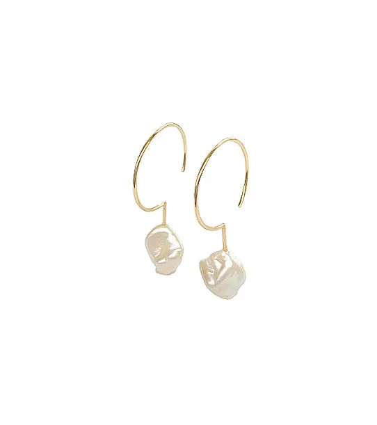 Simple Hoops gold plated freshwater pearl earrings