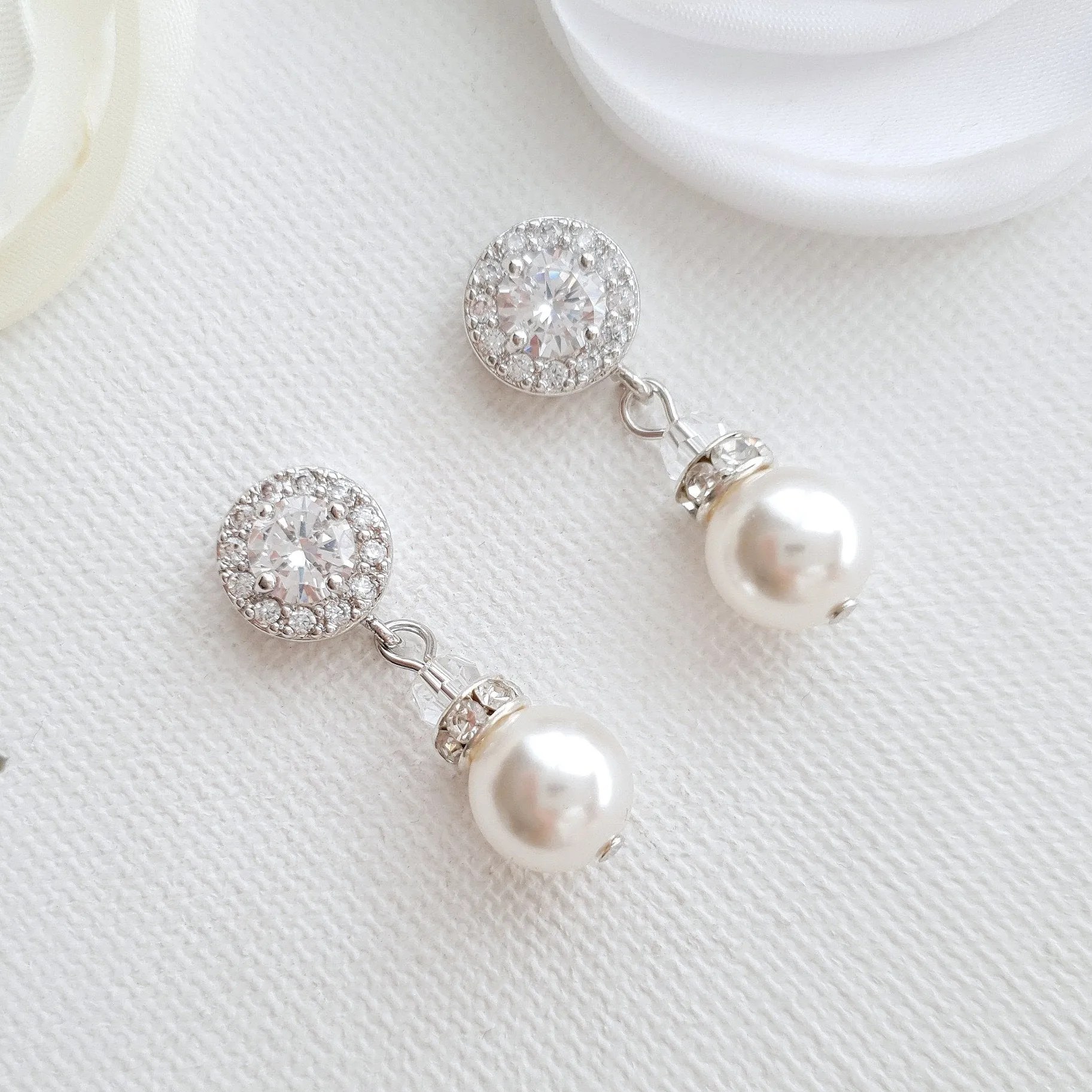 Simple Rose Gold Drop Pearl Earrings- Bronte