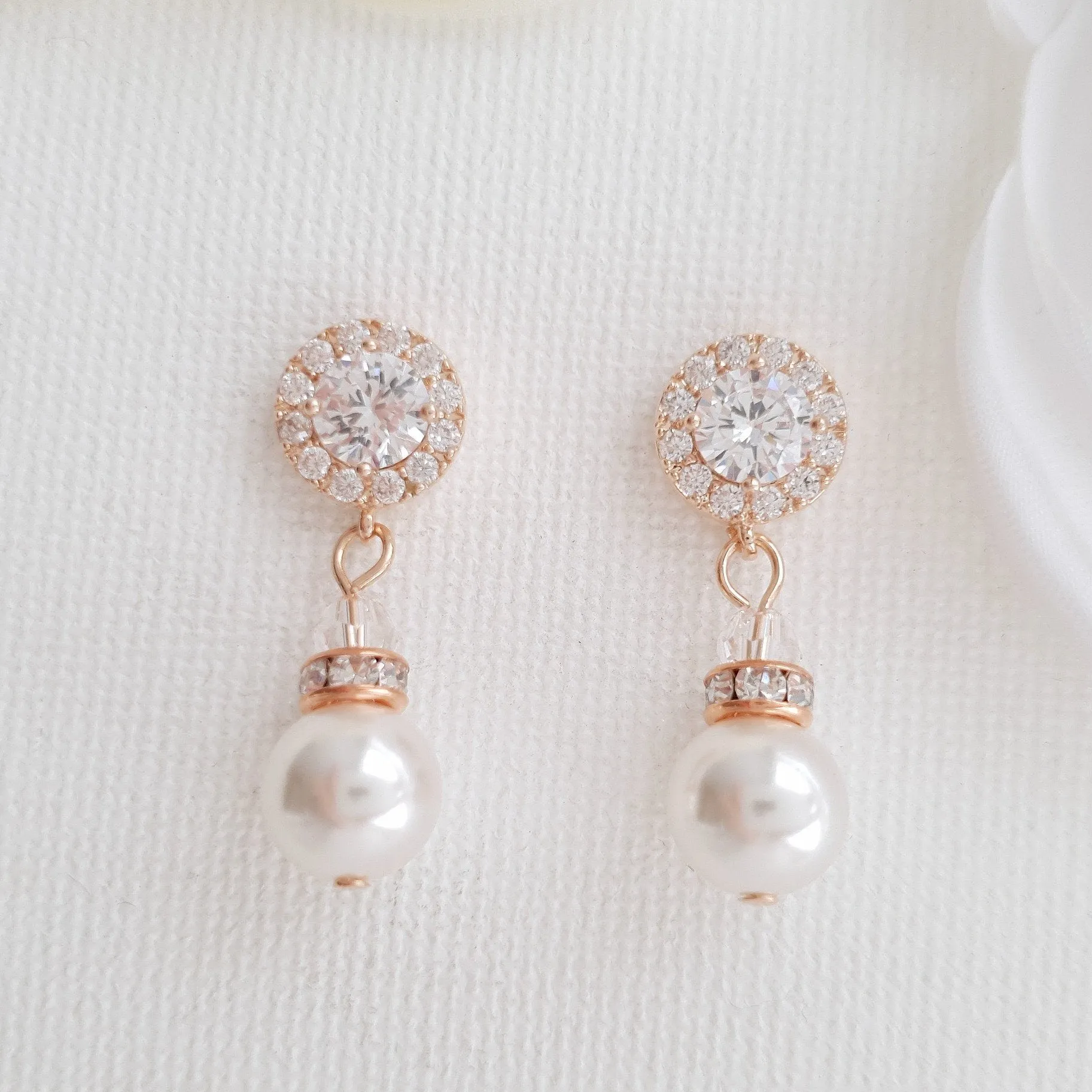 Simple Rose Gold Drop Pearl Earrings- Bronte