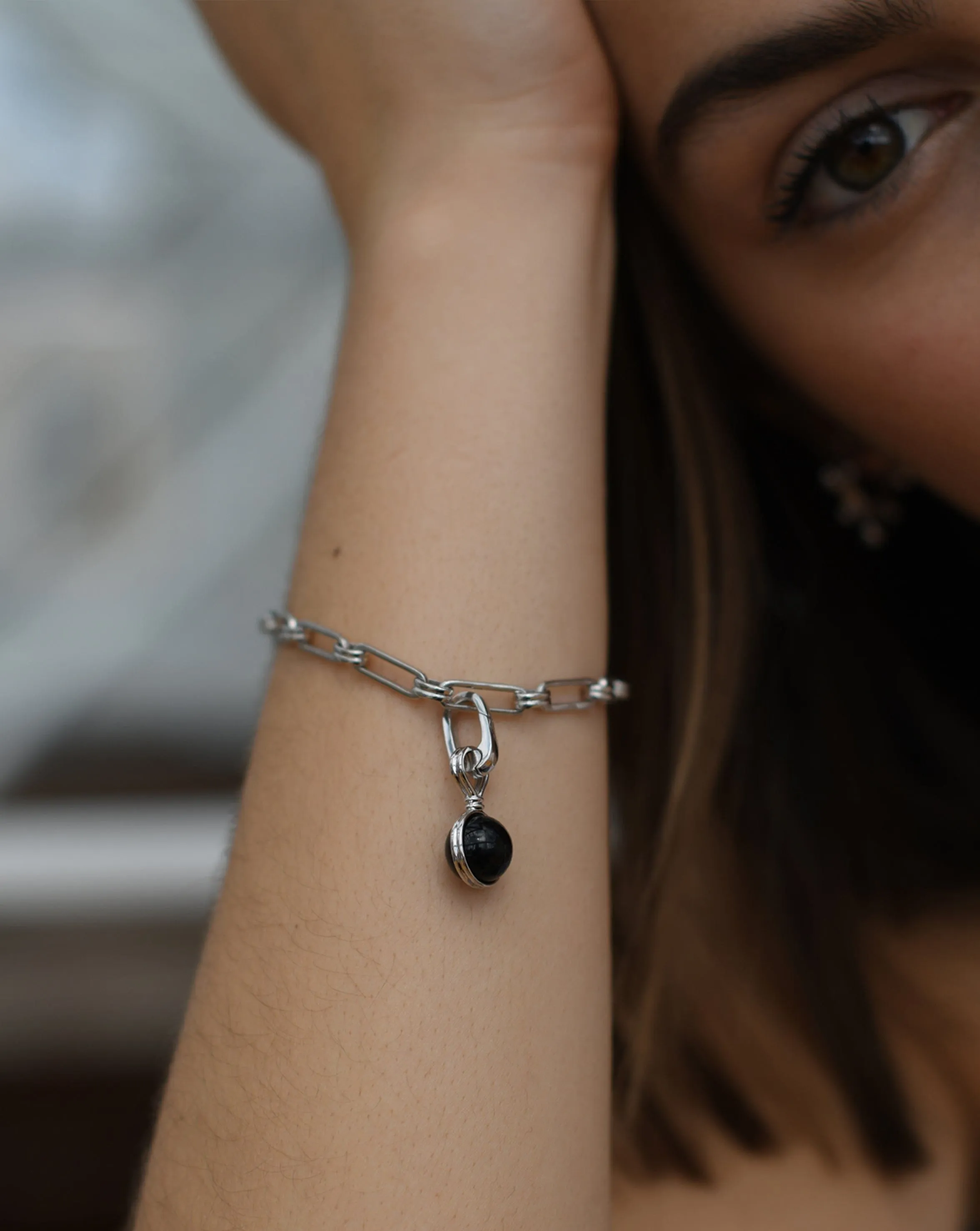 Small Sphere Bracelet | Silver Plated/Black Onyx