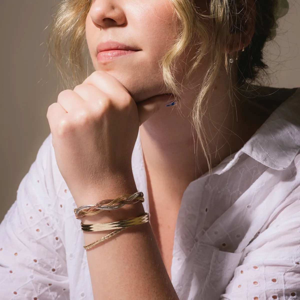 Solid Gold Mixed Metal Braided Mesh Bracelet