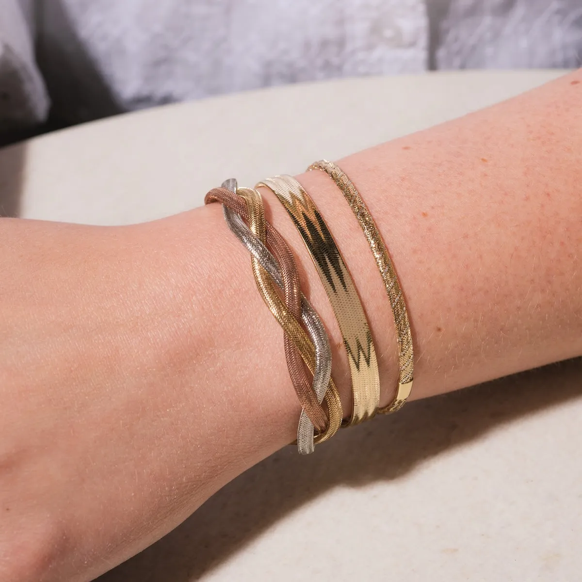 Solid Gold Mixed Metal Braided Mesh Bracelet