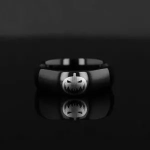 Spooky Evil Halloween Jack-O-Lantern Engraved Domed Black Tungsten Ring (Raven) - 4mm - 12mm