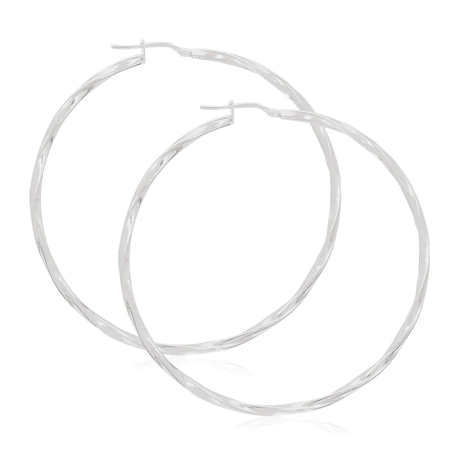 Sterling Silver 60x2.5mm Twist  Hoop Earrings