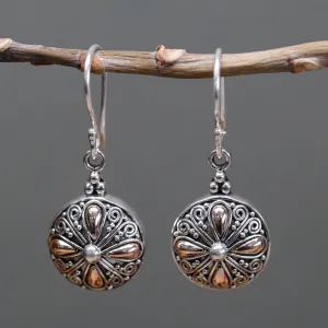 Sterling Silver & 18ct Gold Earrings - Round Drop