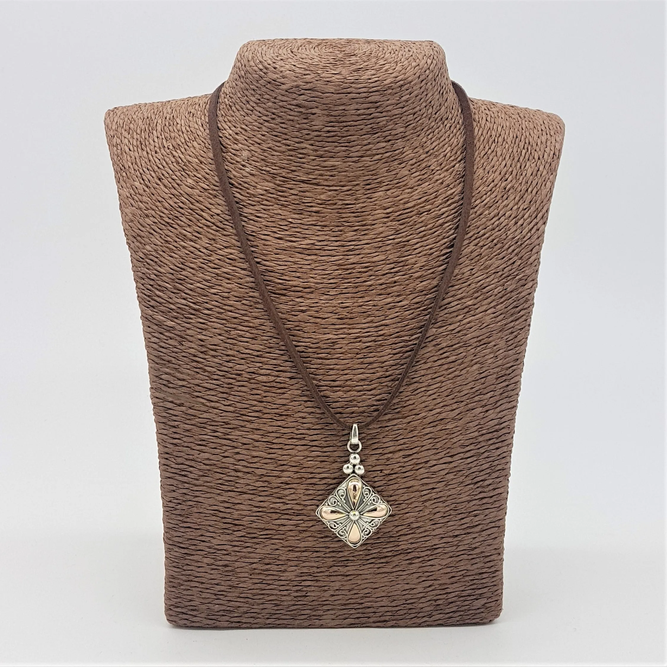 Sterling Silver & 18ct Gold Pendant - Square Drop