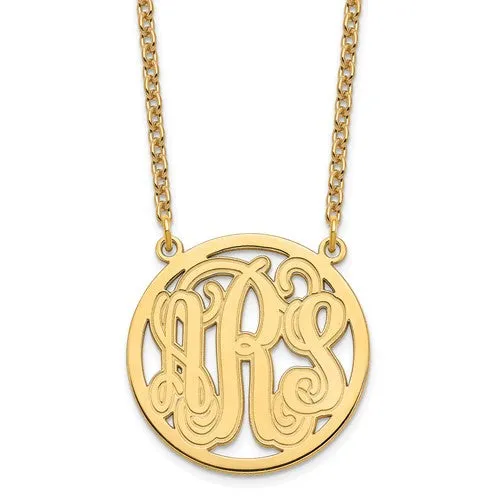 Sterling Silver Monogram with Etched Outline Station Pendant Necklace