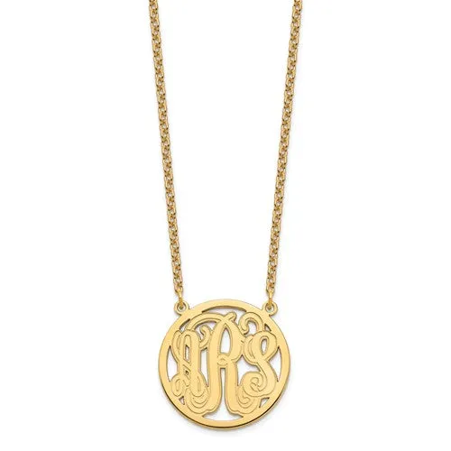 Sterling Silver Monogram with Etched Outline Station Pendant Necklace