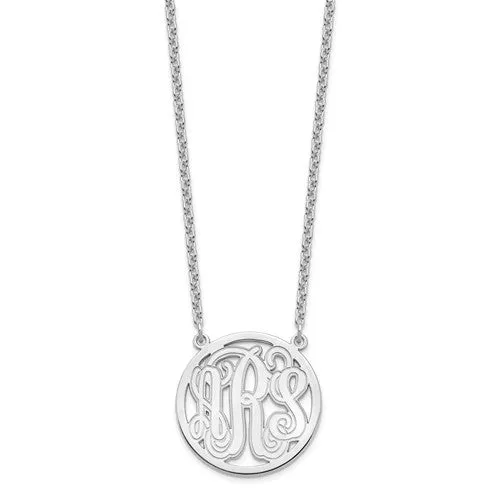 Sterling Silver Monogram with Etched Outline Station Pendant Necklace