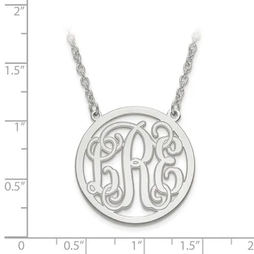 Sterling Silver Monogram with Etched Outline Station Pendant Necklace