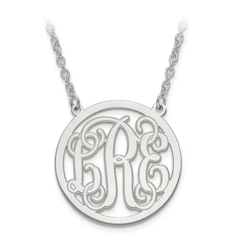 Sterling Silver Monogram with Etched Outline Station Pendant Necklace