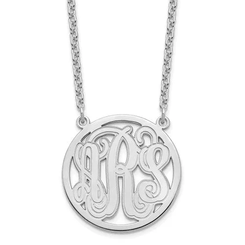 Sterling Silver Monogram with Etched Outline Station Pendant Necklace