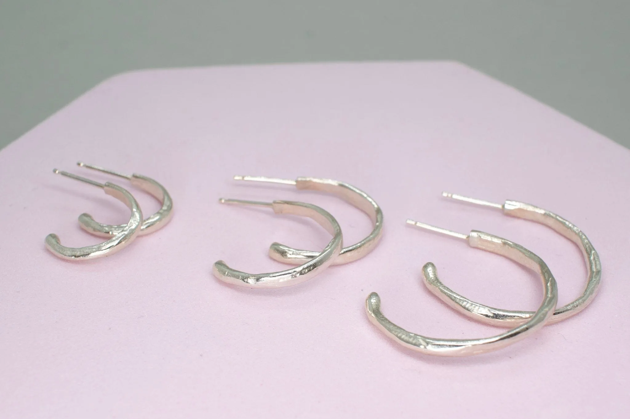 Sterling Silver Organic Hammered Hoops Medium