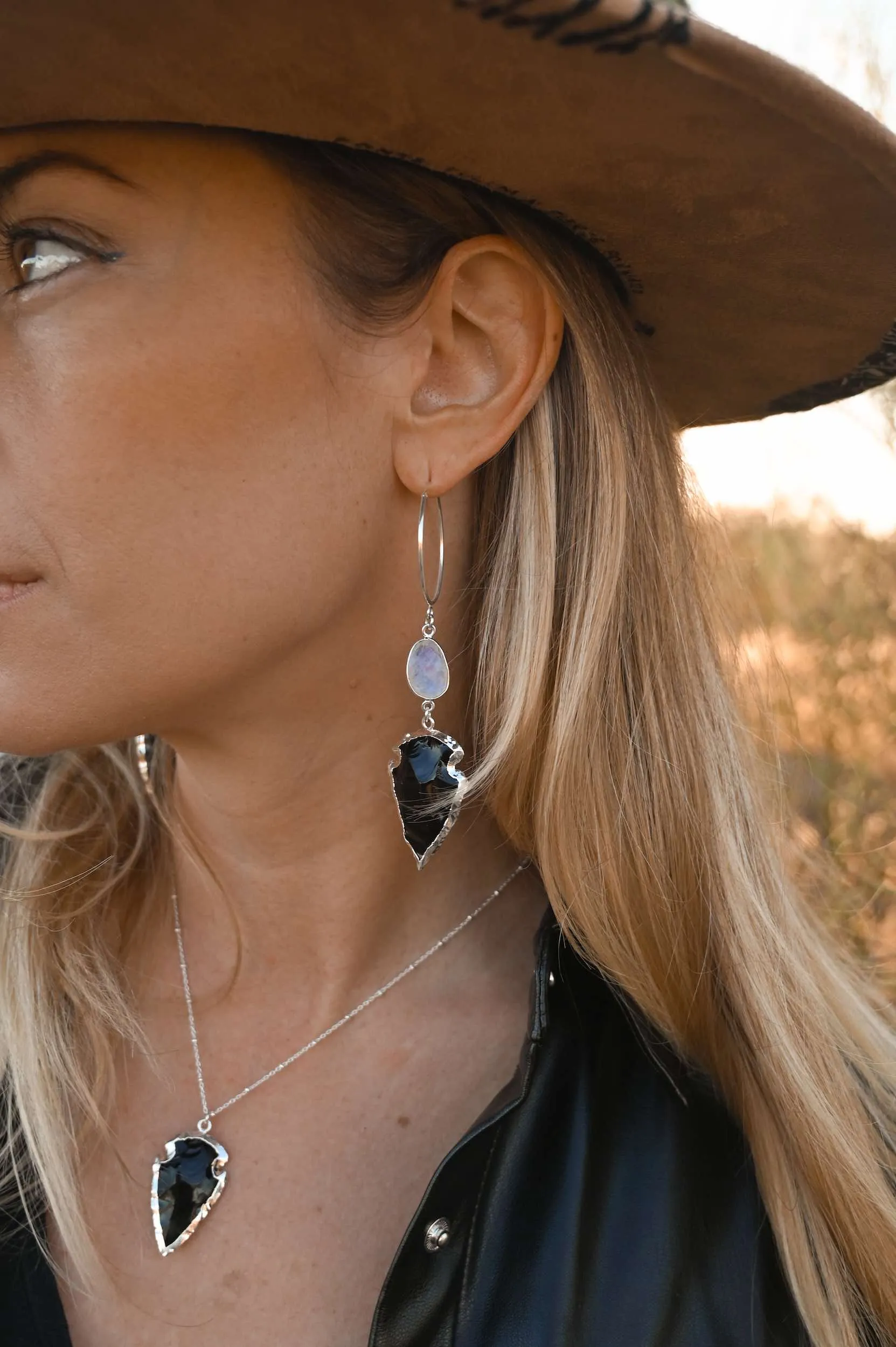 The Way Is Forward Obsidian & Moonstone Earrings