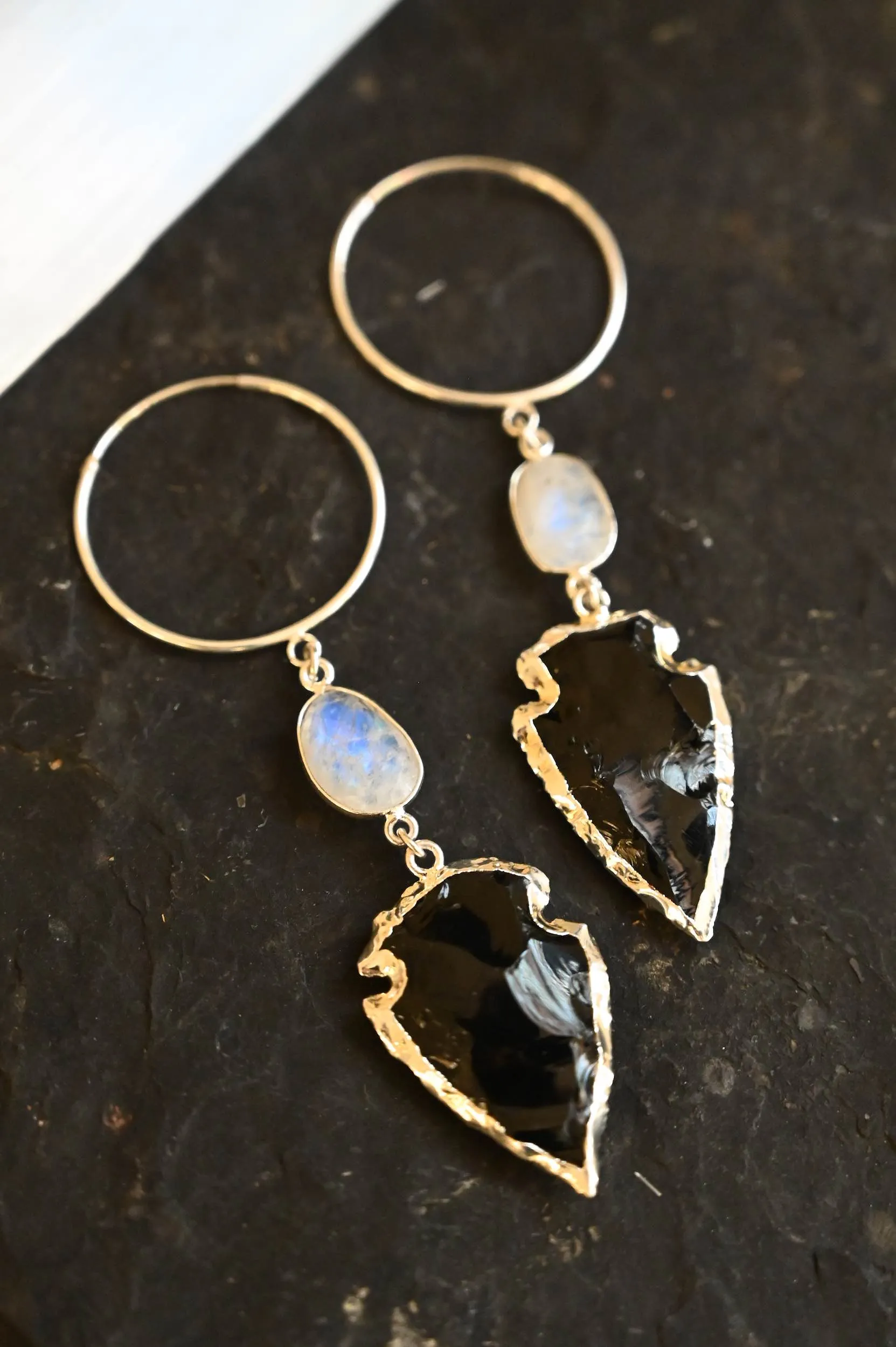 The Way Is Forward Obsidian & Moonstone Earrings