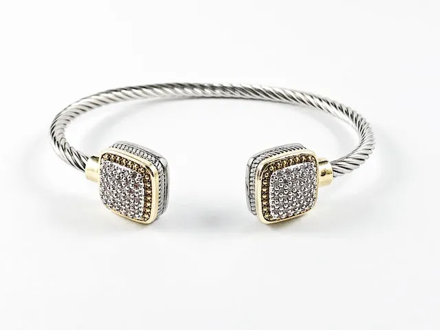 Unique Cable Wire Design With Square Micro Setting CZ Duo Ends Brass Cuff Bangle