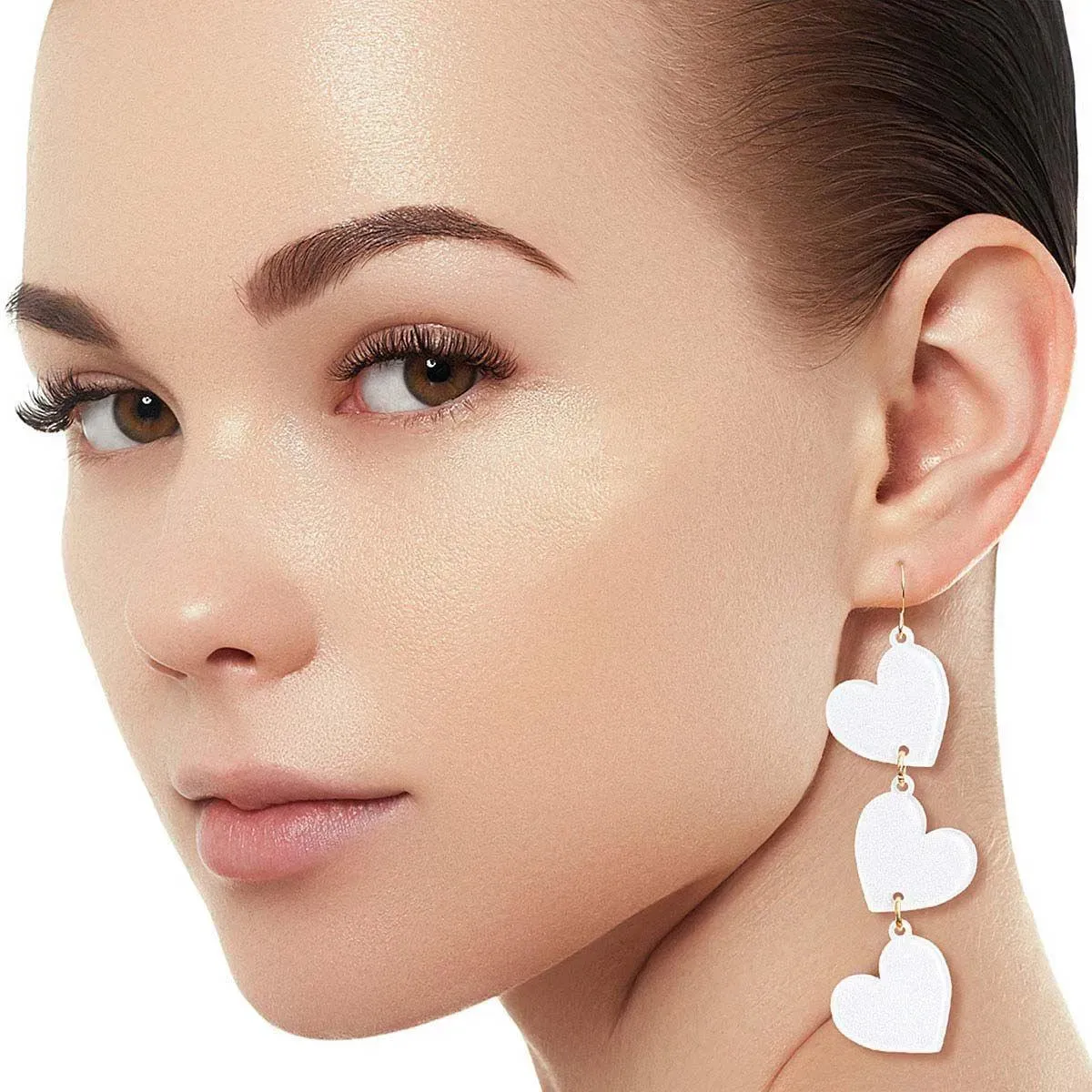 White Heart Dangle Earrings