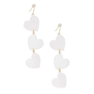 White Heart Dangle Earrings