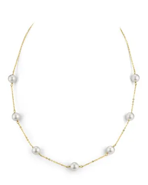 White Japanese Akoya Pearl Tin Cup Necklace - AAA Quality